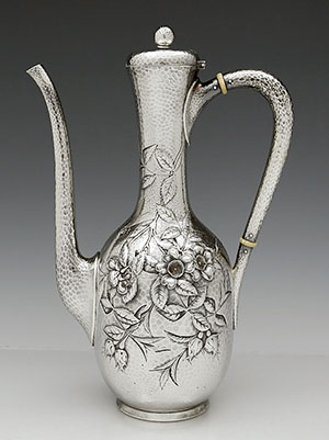 Dominick & Haff antique sterling hammered pond pattern chased after dinner coffee pot for Caldwell